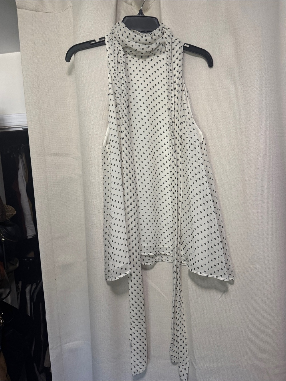 Zara White Top with Gray Polka Dots